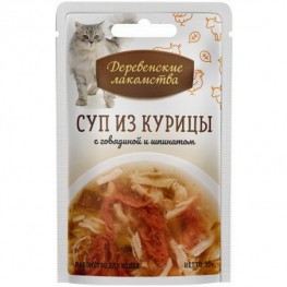 Деревенские лакомства пауч д/кош. Суп из курицы с говядиной и шпинатом 35г